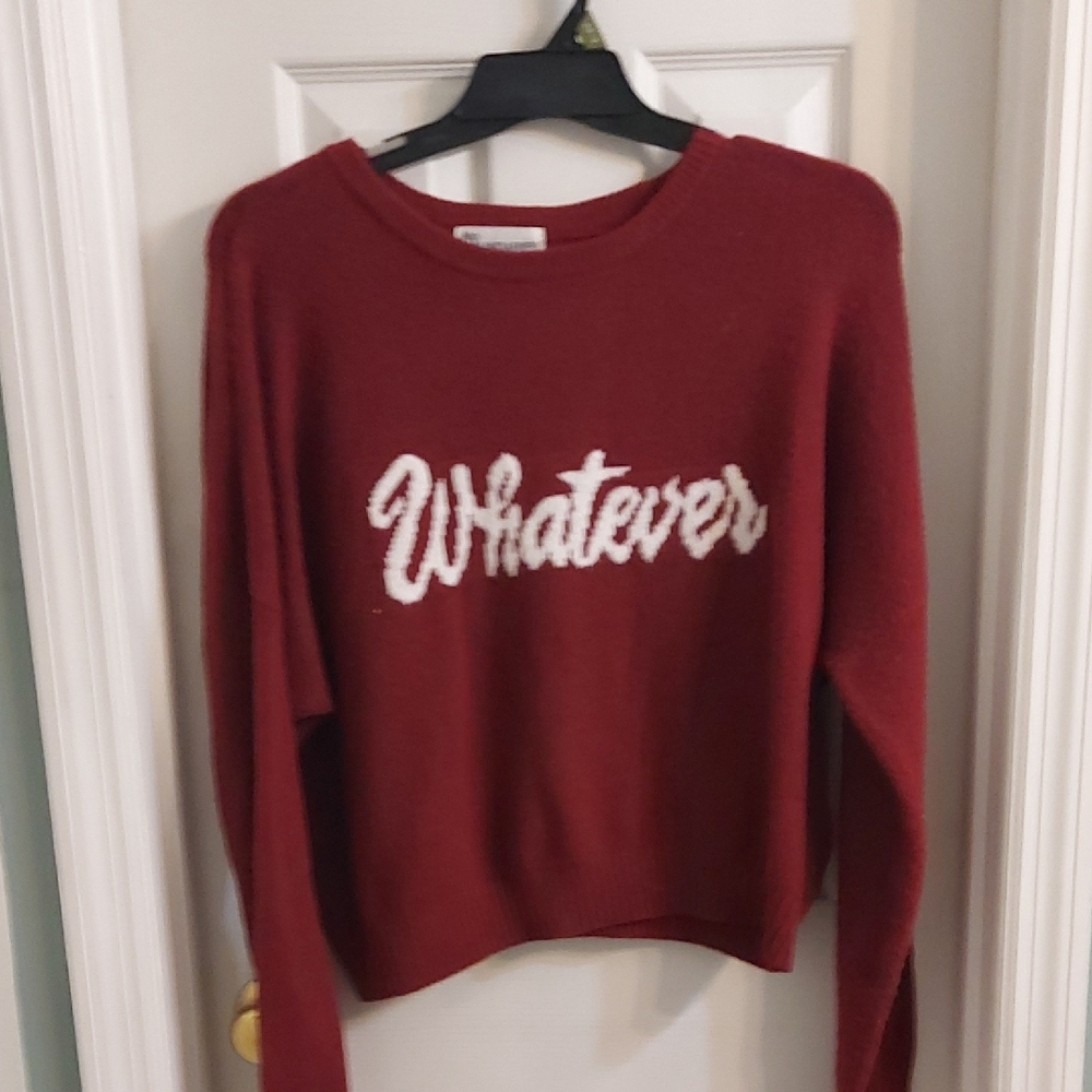 No Boundaries Burgundy Sweater with 'Whatever' Script